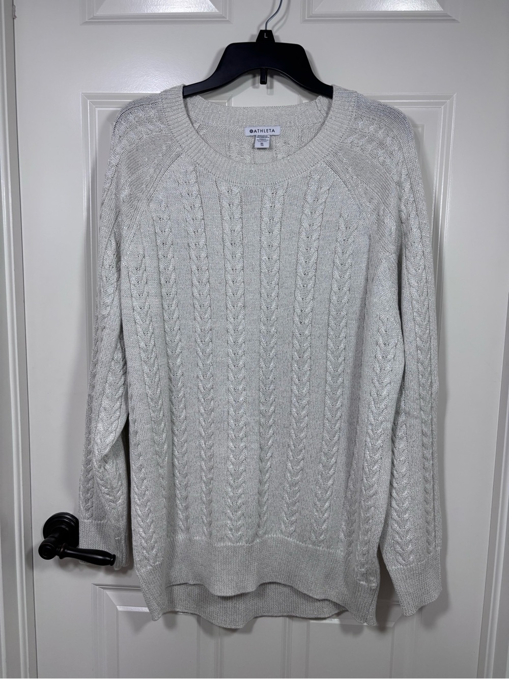 Athleta Crossroads Crew Sweater Women’s XL Shimmering Silver Metallic